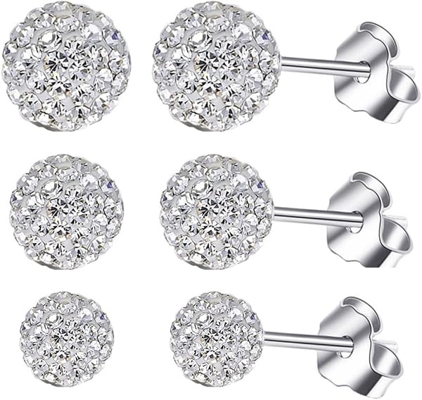 BG&WLing 3 Pieces Crystal Ball Stud Earrings Set for Women, 3 Different Size Sparkle Disco Ball Earring Studs | Amazon (US)