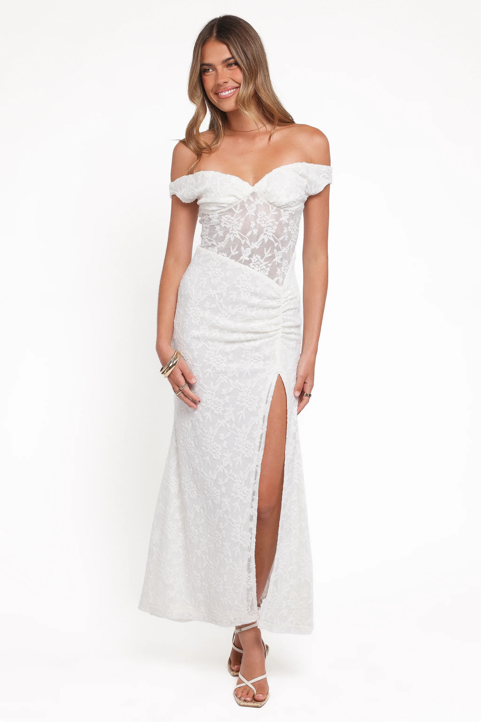 Pascha Off Shoulder Lace Maxi Dress - White | Petal & Pup (US)