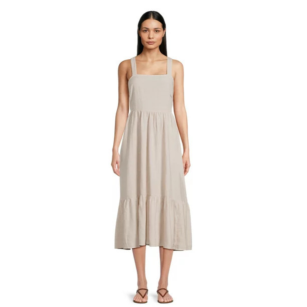 Time & Tru Women's Tie Bk Midi Dress | Walmart (US)
