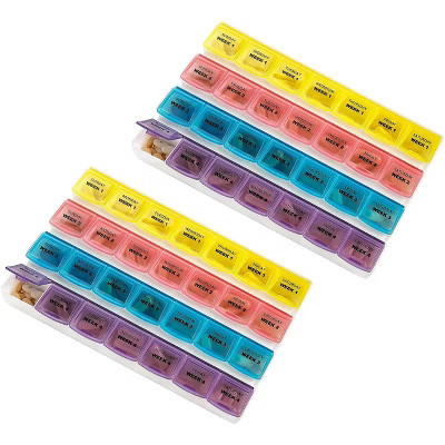 Monthly Pill Organizers – 2-Pack, 28-Day Pill Planners with Daily Compartments to Separate Pills & Vitamins, Travel-Friendly Medication Reminder | Target