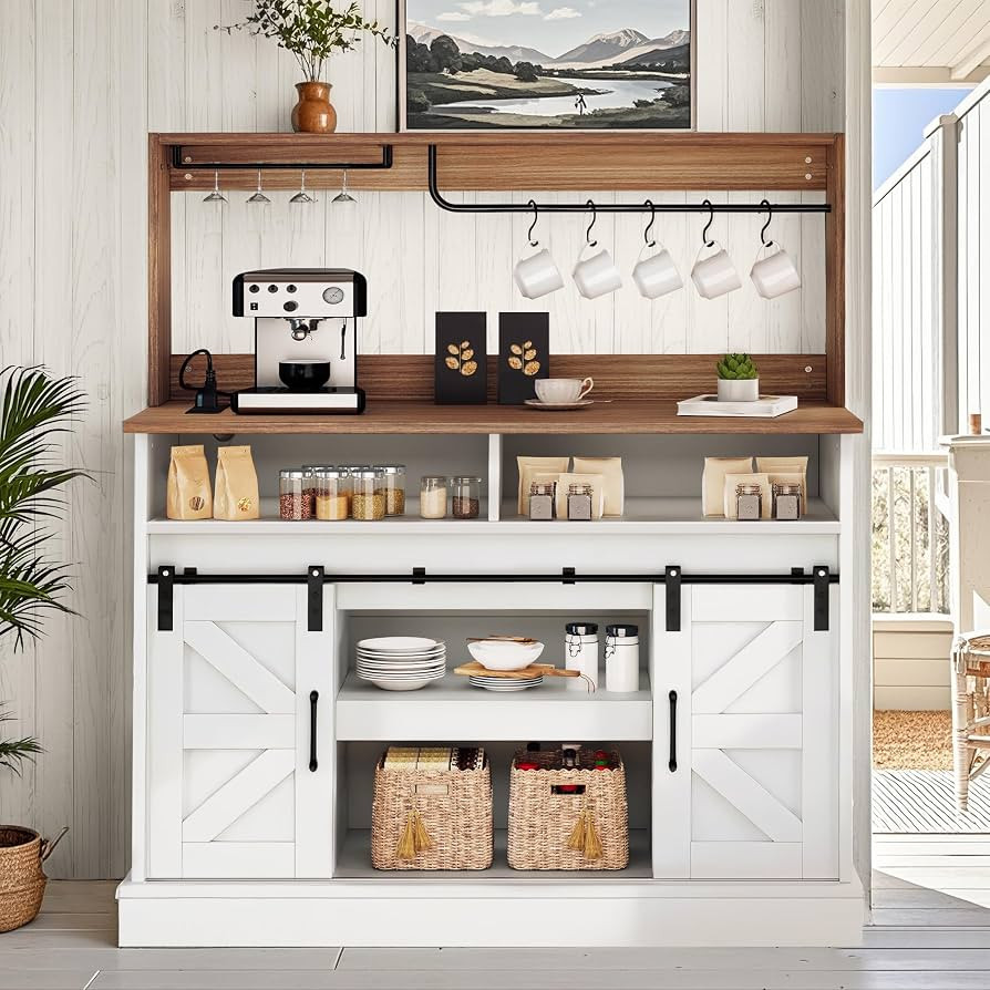 YITAHOME 47" Coffee Bar with Goblet Holder & Power Outlet, Buffet Cabinets with Storage,Farmhouse... | Amazon (US)