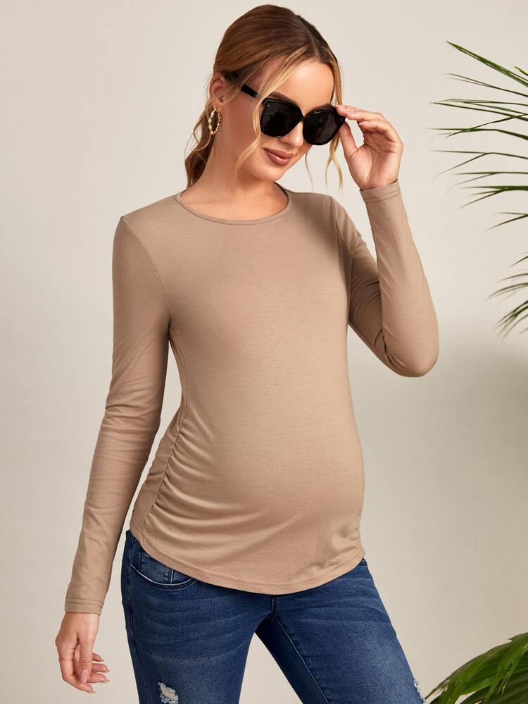 SHEIN Maternity Ruched Slim Fit Tee | SHEIN