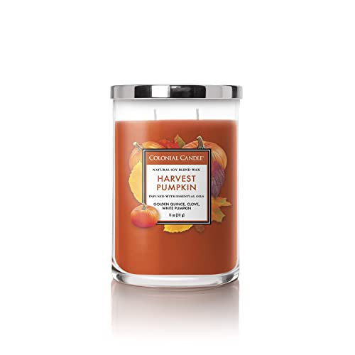 Colonial Candle Harvest Pumpkin Scented Jar Candle, Classic Cylinders Collection, 2 Wick, Orange, 11 oz - Up to 80 Hours Burn | Amazon (US)