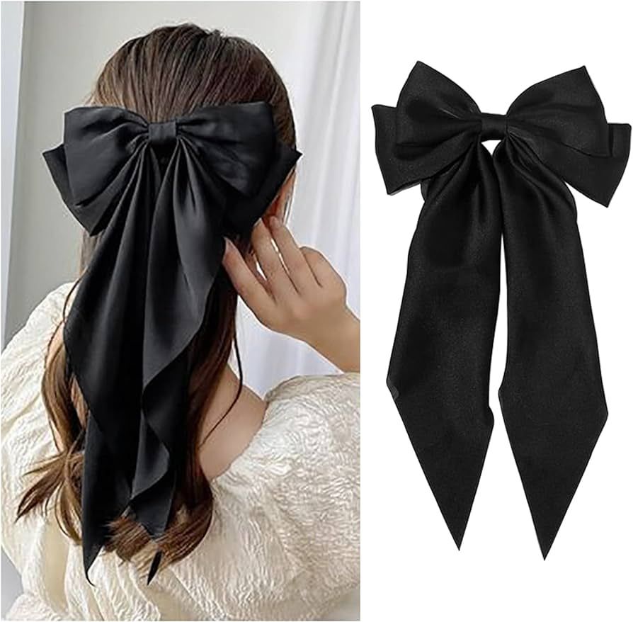 1PC Satin Hair Bows for Women Large Hair Barrettes Ribbon for Girls Giant Long Bow Hair Clips Pon... | Amazon (US)