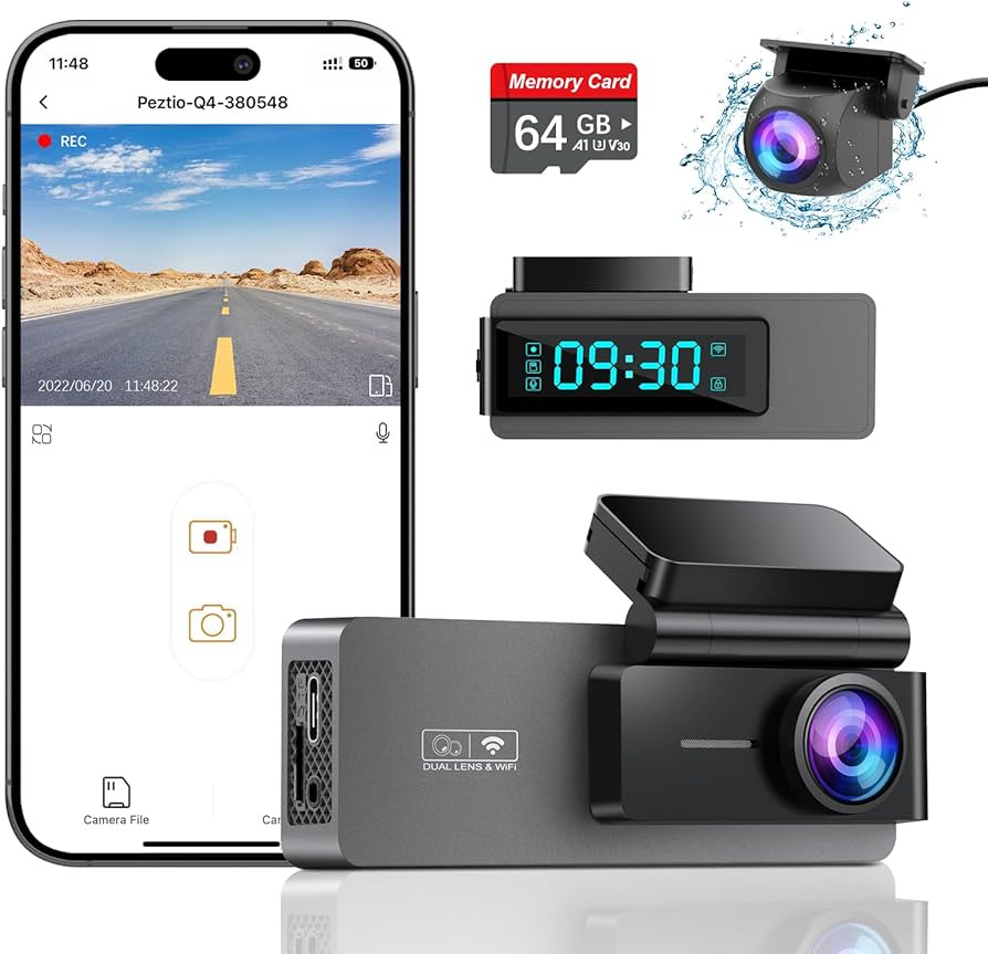 Dash Cam Front and Rear 4K+1080P, Free 64GB Card, Built-in WiFi, Dash Camera for Cars, Car Camera... | Amazon (US)