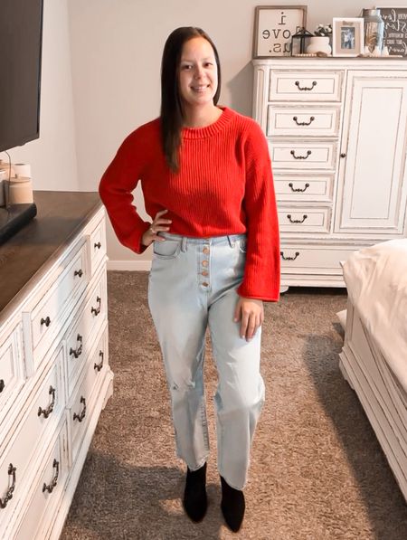 Loving this super cute and comfy Target winter outfit! Straight leg jeans and a cropped sweater are the perfect combo all winter long! #target #croppedsweater #straightlegjeans 

#LTKSeasonal #LTKsalealert #LTKstyletip