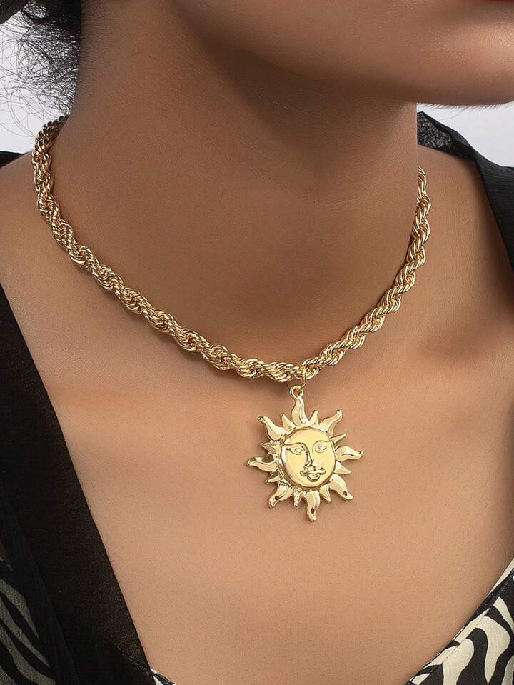 Collier Avec Pendentif Soleil Poignard De Style Urbain À La Mode Et Tendance Pour Femme, Adapté... | SHEIN