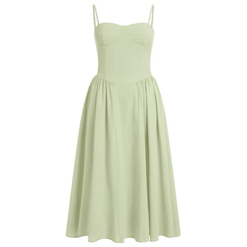 OBEEII Corset Dress for Women Summer Sundress Spaghetti Straps Low Cut Bustier Midi Dress with Pockets Flowy Casual Beach Cocktail Graduation Party Dresses Light Green XL | Amazon (US)