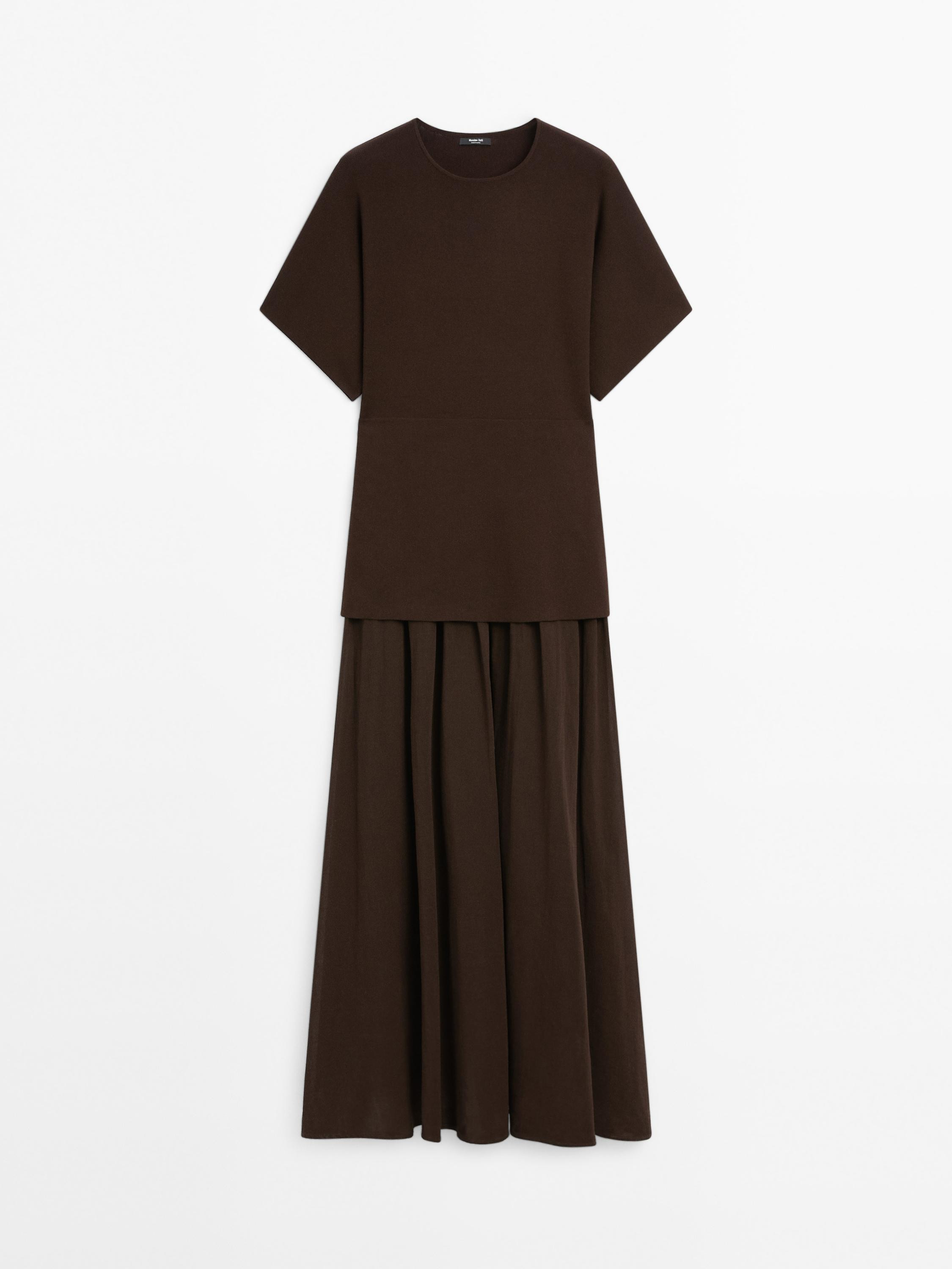 Robe en maille jupe froncée contrastante | Massimo Dutti FR