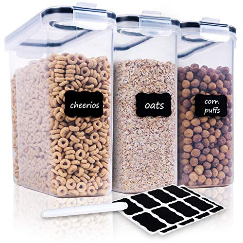 FOOYOO Cereal Containers Storage Set - 3 Piece Airtight Large Dry Cereal Container (135.2oz), BPA Free Dispenser Plastic Cereal Storage Containers with 16 Labels & Pen | Amazon (US)