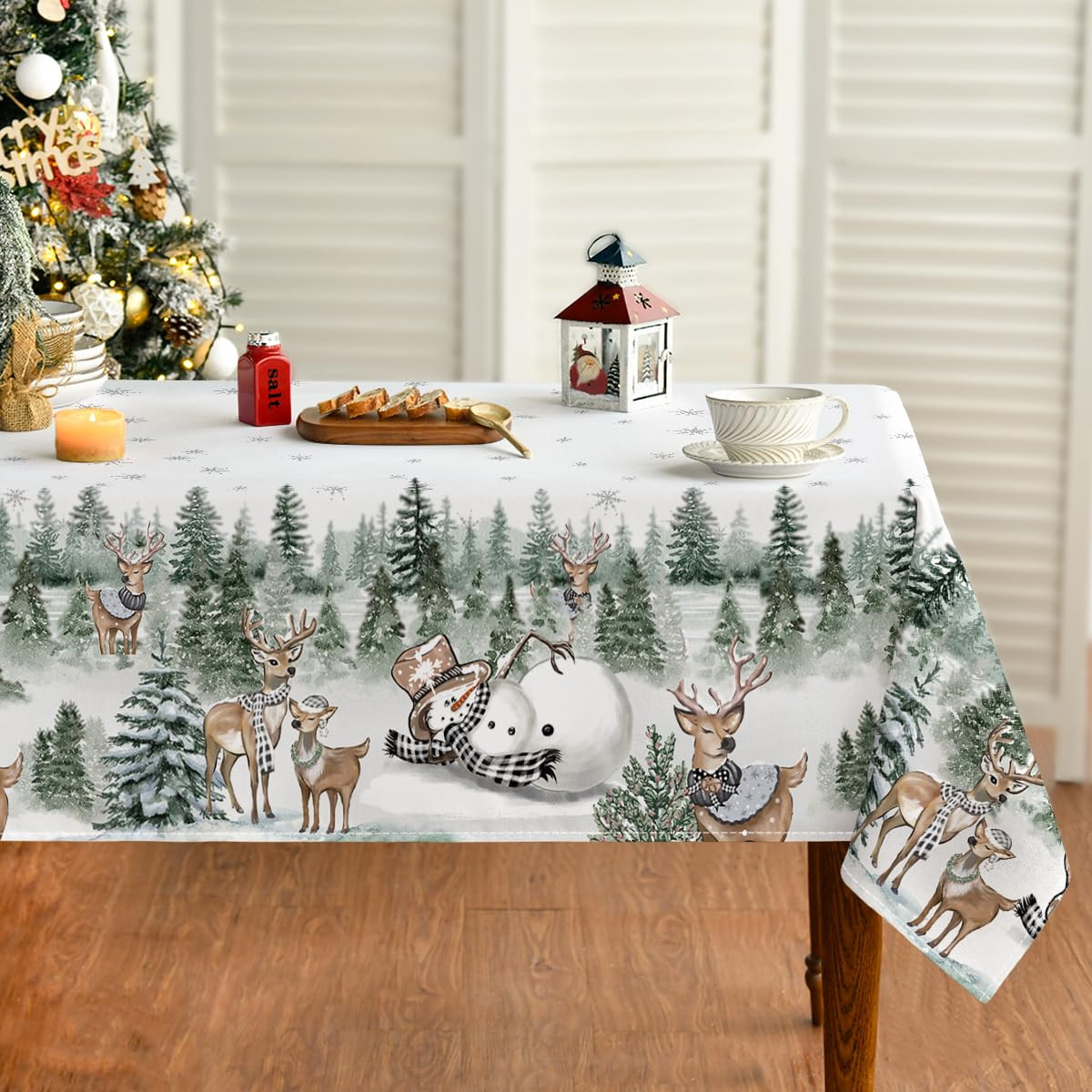 Horaldaily Christmas Tablecloth 60×104 Inch Rectangular, Deers Snowman Trees White Washable Tabl... | Amazon (CA)