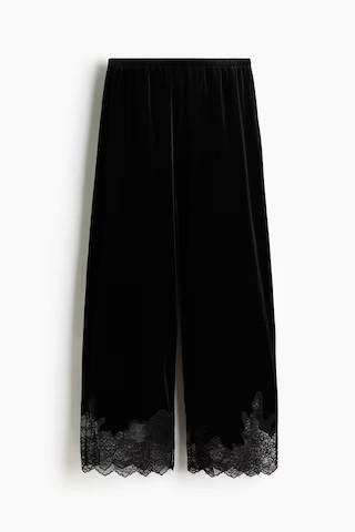 H & M - Hose aus Velours mit Spitzenborte - Schwarz - Damen | H&M (DE, AT, CH, NL, FI)