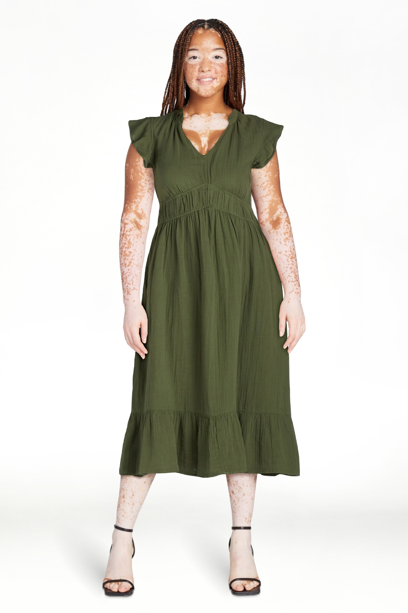 Time and Tru Women's and Women's Plus Double Cloth Midi Dress, Sizes XS-4X | Walmart (US)