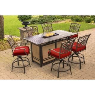 Hanover Traditions 7-Piece Aluminum Outdoor Bar Height Dining Set with Red Cushions with 30,000 B... | The Home Depot