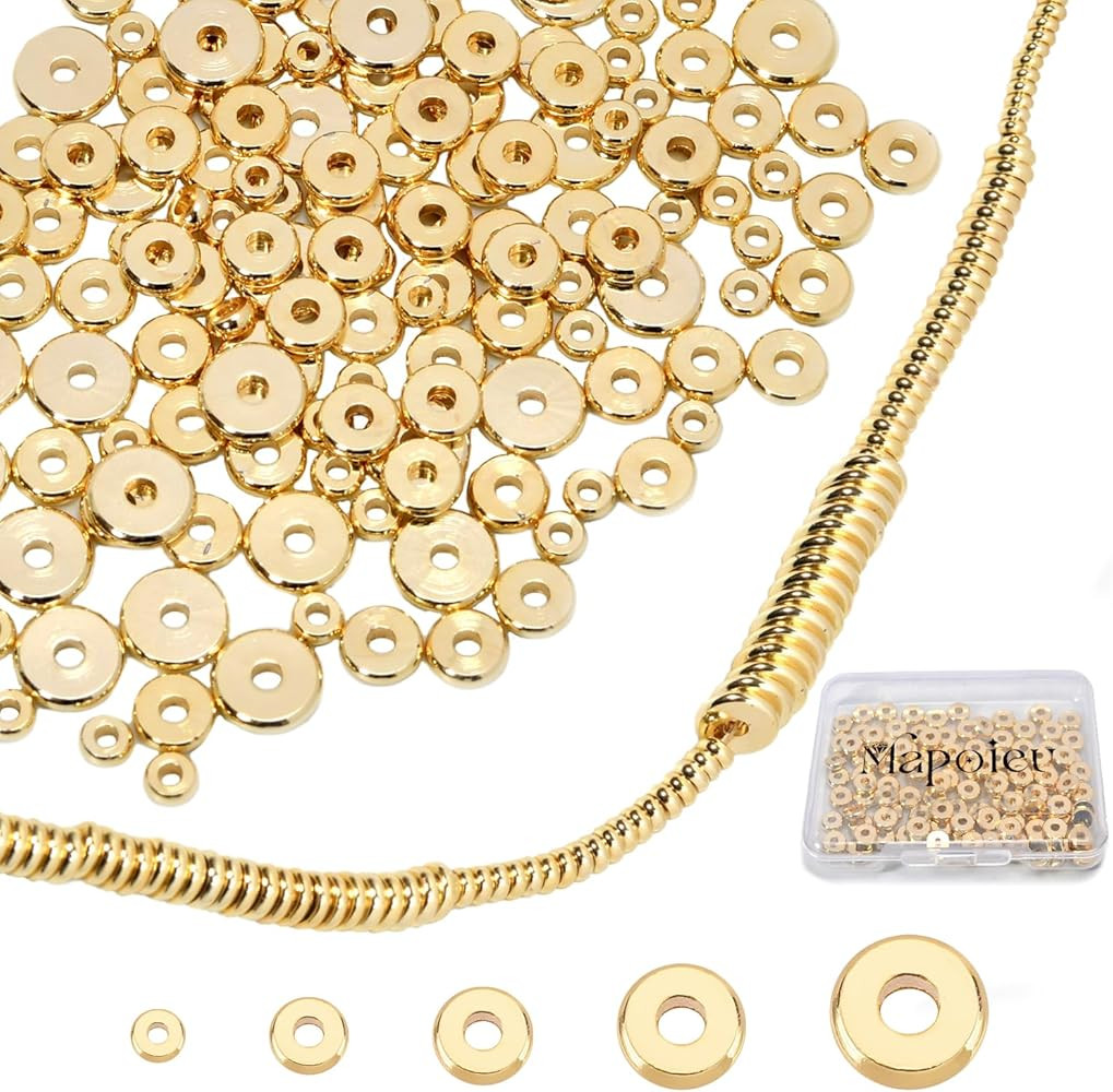 14K Gold Flat Spacer Beads, Disc Spacer, Gold Plated Solid Brass Beads for DIY Bracelet, Necklace... | Amazon (US)
