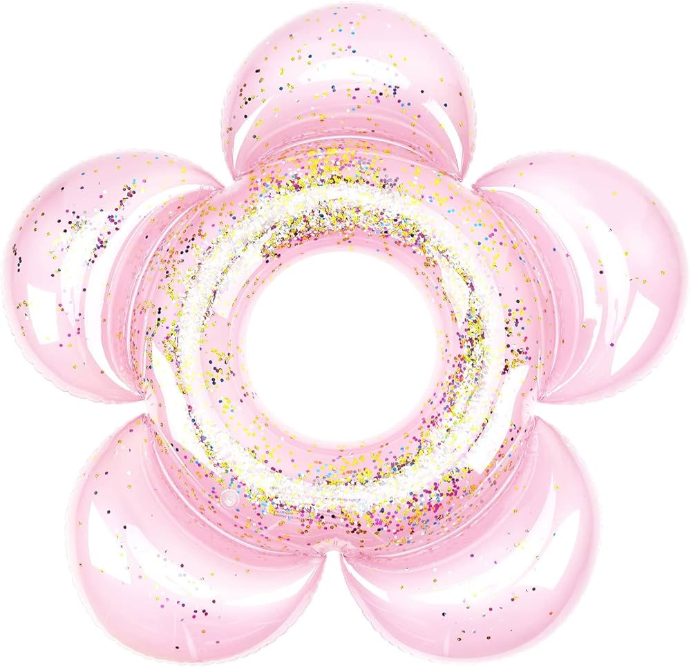 HeySplash Inflatable Swim Rings with Glitter, Flower Shaped Summer Swimming Pool Float Loungers T... | Amazon (US)