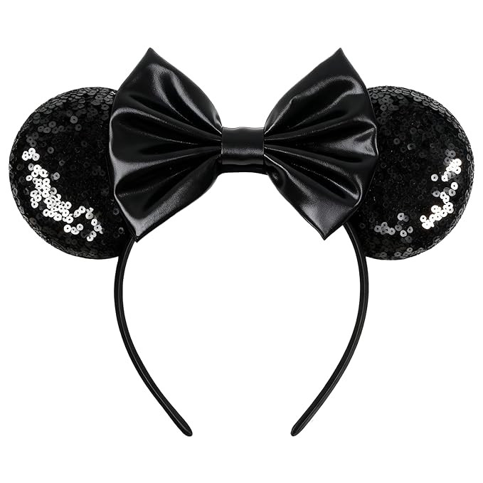 Mouse Ears Headband - Velvet Hair Bow Headwear with Sparkle Sequins for Women, Girls & Boys (Blac... | Amazon (US)