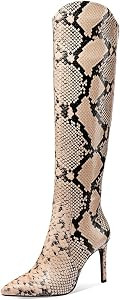 JANSEVEN Snakeskin Knee High Boots for Women Snake Skin Tall Boot with Stiletto High Heel Python ... | Amazon (US)
