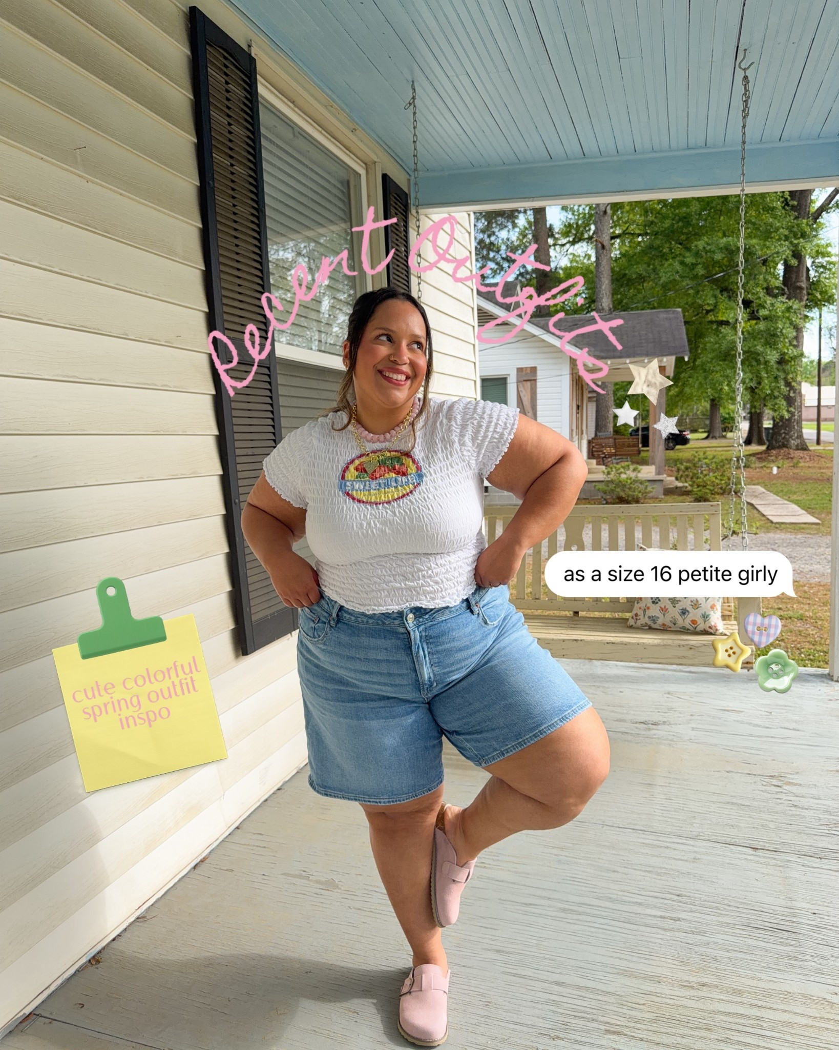 Spring outfit inspo : colorful spring outfit inspo , jorts , long shorts , plus size 

#LTKPetite #LTKSaleAlert #LTKPlusSize