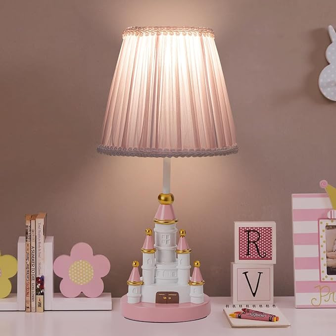 Kids Table Lamp, Adorable 14 Inch Castle Style Kids Desk Lamp, Pink Bedside Lamp Ideal for Girls ... | Amazon (US)