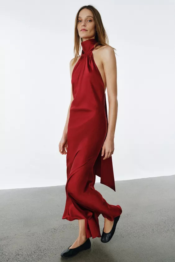 ZW COLLECTION SATIN EFFECT HALTER DRESS | Zara US