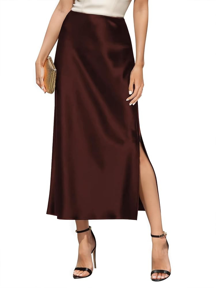 Women's Satin High Waisted Side Split Maxi Skirt Elastic Waistband Elegant Work Skirts Party A-Li... | Amazon (US)