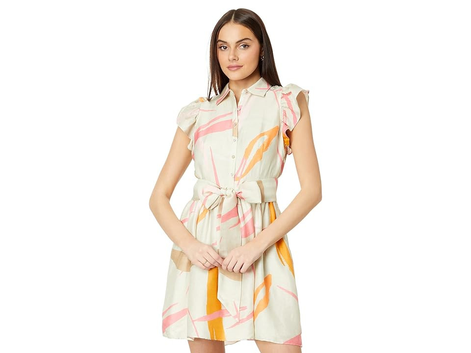 Vineyard Vines Flutter Sleeve Pintuck Dress (Tropical Abstract- Stone) Women's Dress | Zappos