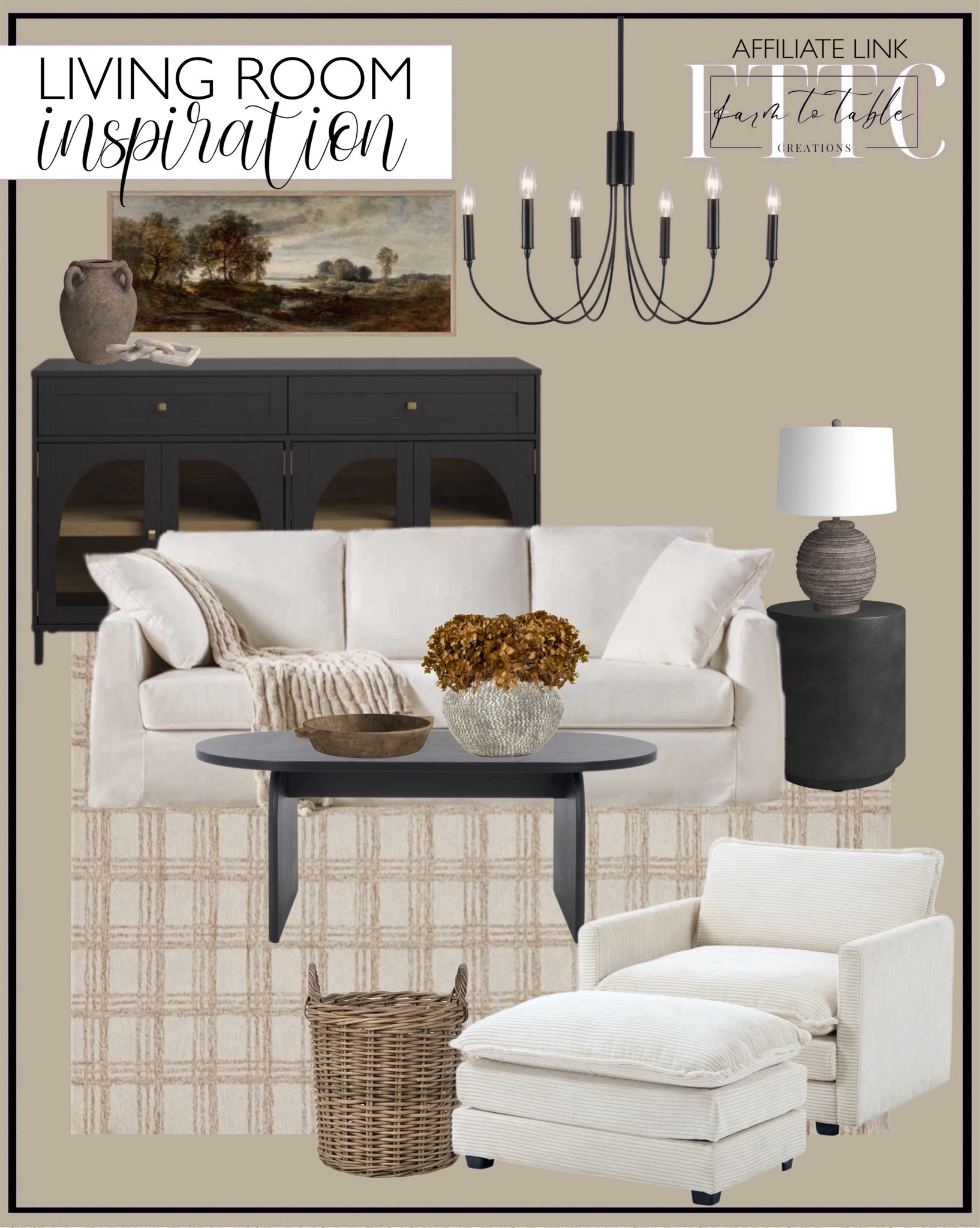 Living Room Inspo. Follow @farmtotablecreations on Instagram for more inspiration.

Vick 56'' Wide 2 Drawer Sideboard. 
Reinoso 85" Slipcovered Sofa. Moody Summer Landscape Painting. Arnelda Stone Top End Table. Bearl Single Coffee Table. Clerise 6 - Light Dimmable Classic / Traditional Chandelier. Resin Table Lamp. Chris Loves Julia x Loloi Polly Cream / Sand Area Rug. Redenius 42" Upholstered Corduroy Armchair with Ottoman. Beachcrest Home Ayriauna General Basket. Elna Handmade CElnamic Table Vase. Fuji Wood Decorative Bowl in Brown. Doherty Stoneware Table Vase. Preserved hydrangea mocha, brown color. Living room. Living room decor. Living room furniture. Furniture sale. 



#LTKHome #LTKFindsUnder50 #LTKSaleAlert