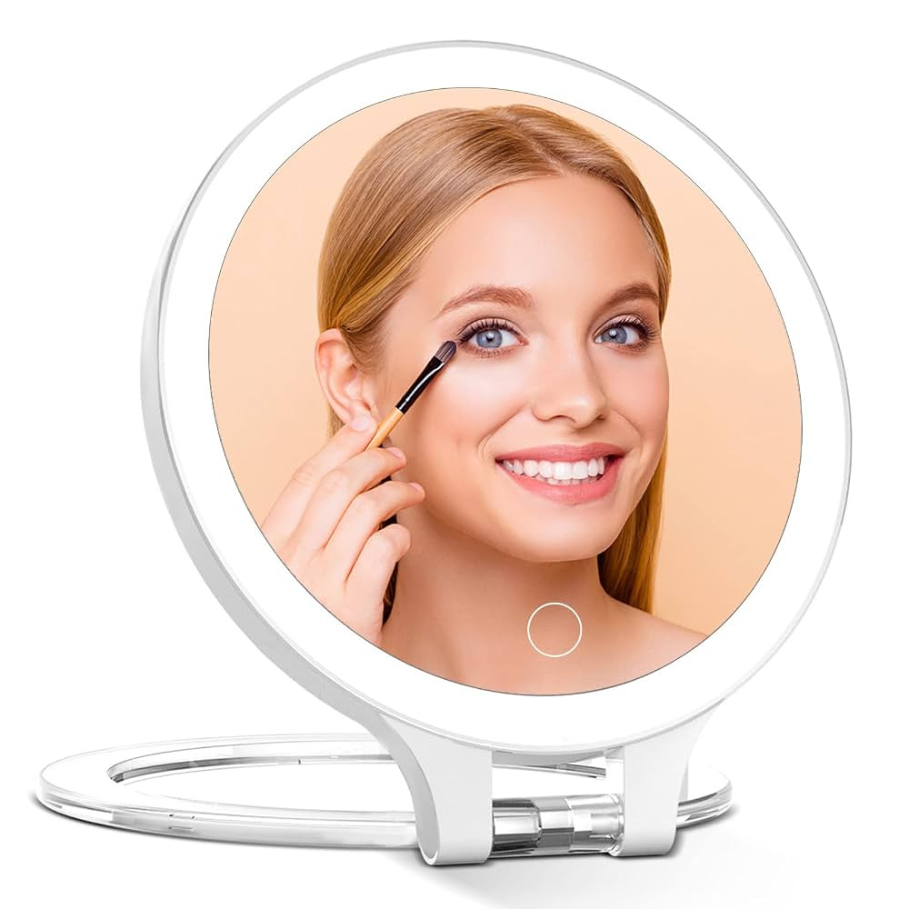 Rechargeable Magnifying Makeup Mirror 10X/1X Double Sided Lighted Travel Makeup Mirror with 3 Col... | Amazon (US)