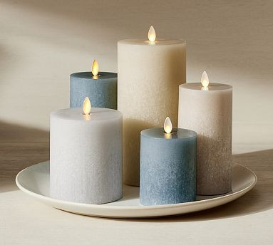 Premium Flickering Flameless Wax Pillar Candle - Salt Washed | Pottery Barn CA