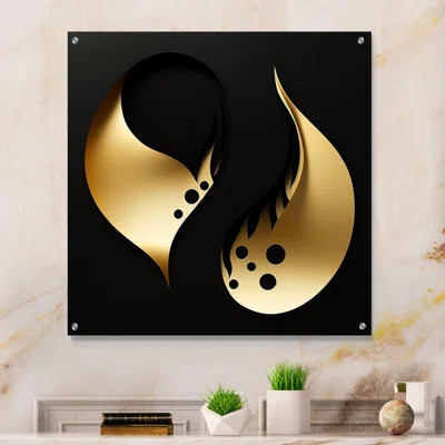 Golden Droplets On Black - Abstract Geometric Acrylic Wall Art For Living Room | Wayfair North America