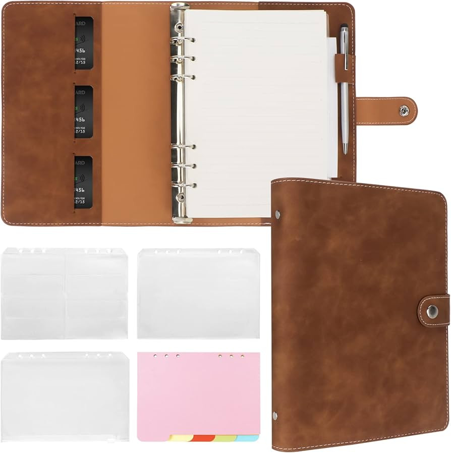 FYY A5 Binder Refillable Planner Notebook 6 Ring PU Leather Binder Journal with Pockets, Dividers... | Amazon (US)