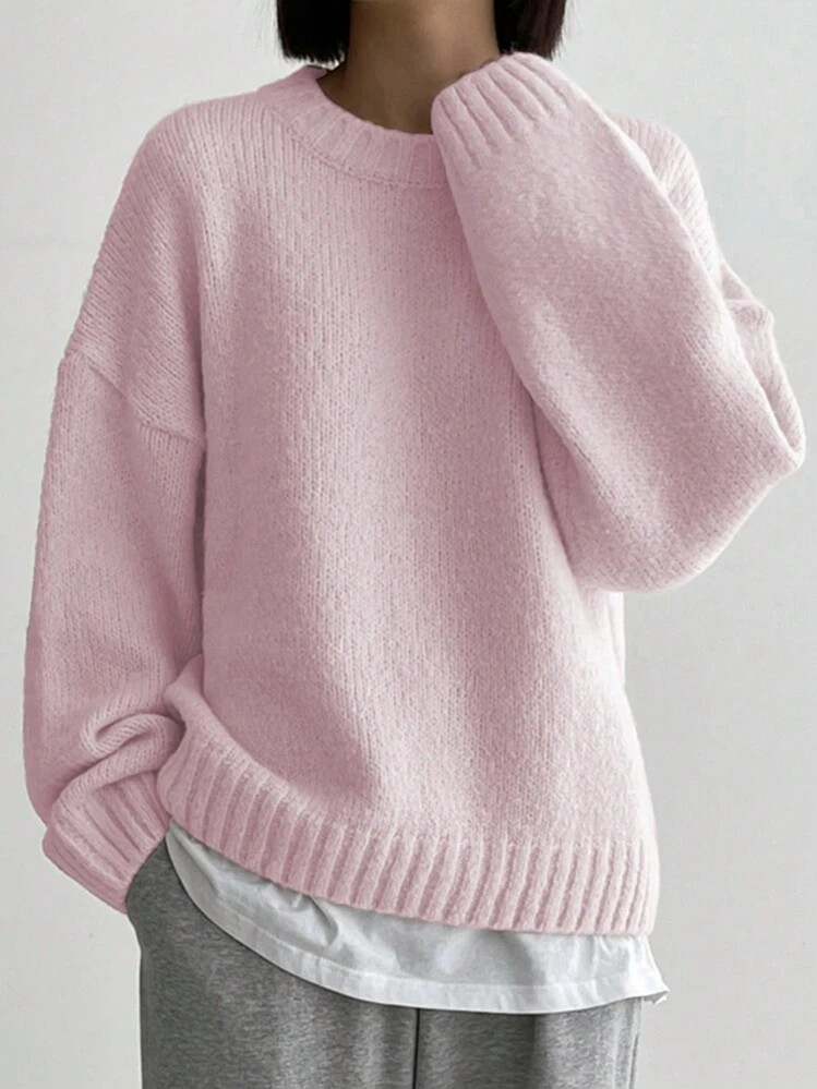 DAZY Solid Drop Shoulder Sweater Without Blouse,Long Sleeve Tops | SHEIN