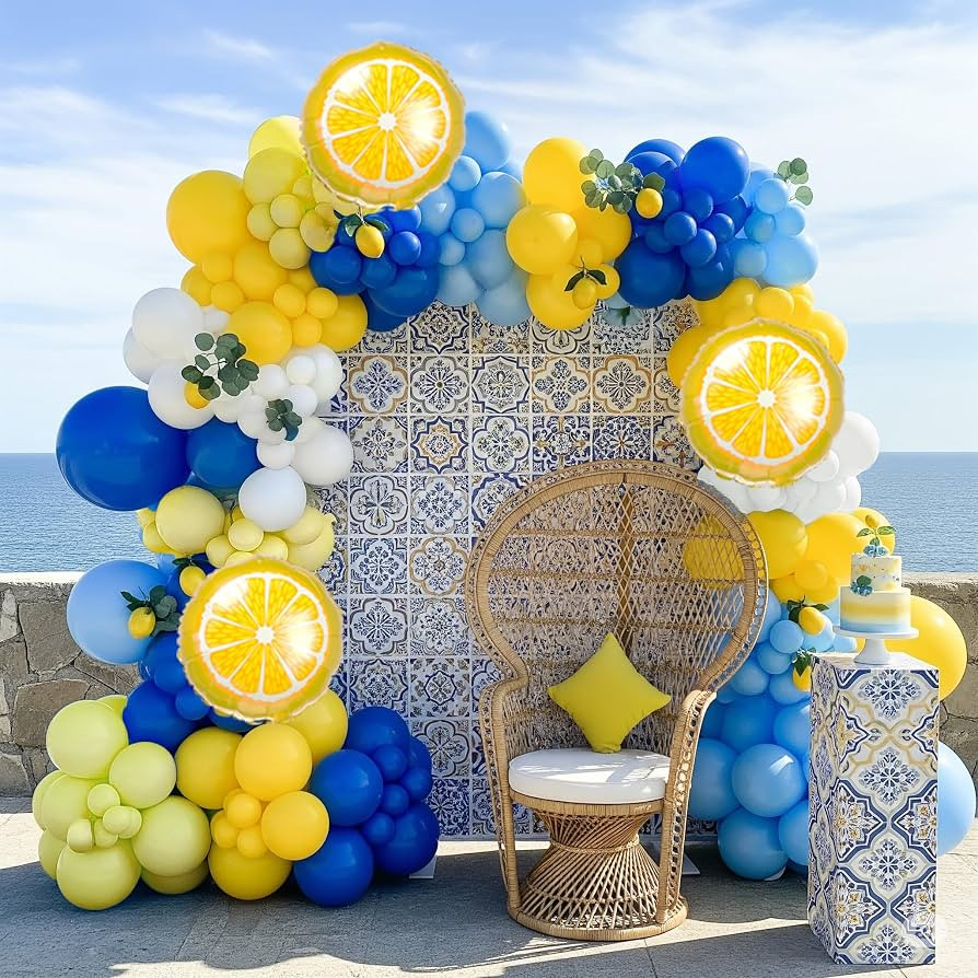 Lemon Royal Blue Yellow Balloon Garland Arch Kit -Fruit Lemon Foil Balloons | Amazon (US)