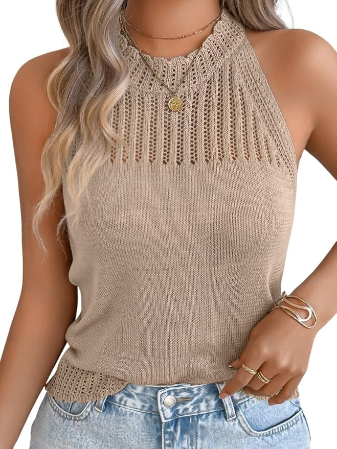 Women's Summer Knit Tank Tops, Racerback High Neck Lightweight Sweater Vest, Dressy Casual Outfit... | Amazon (US)