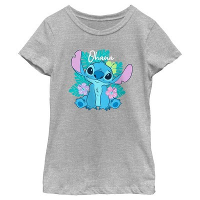Girl's Lilo & Stitch Tropical Ohana Stitch  T-Shirt - Athletic Heather - Small | Target