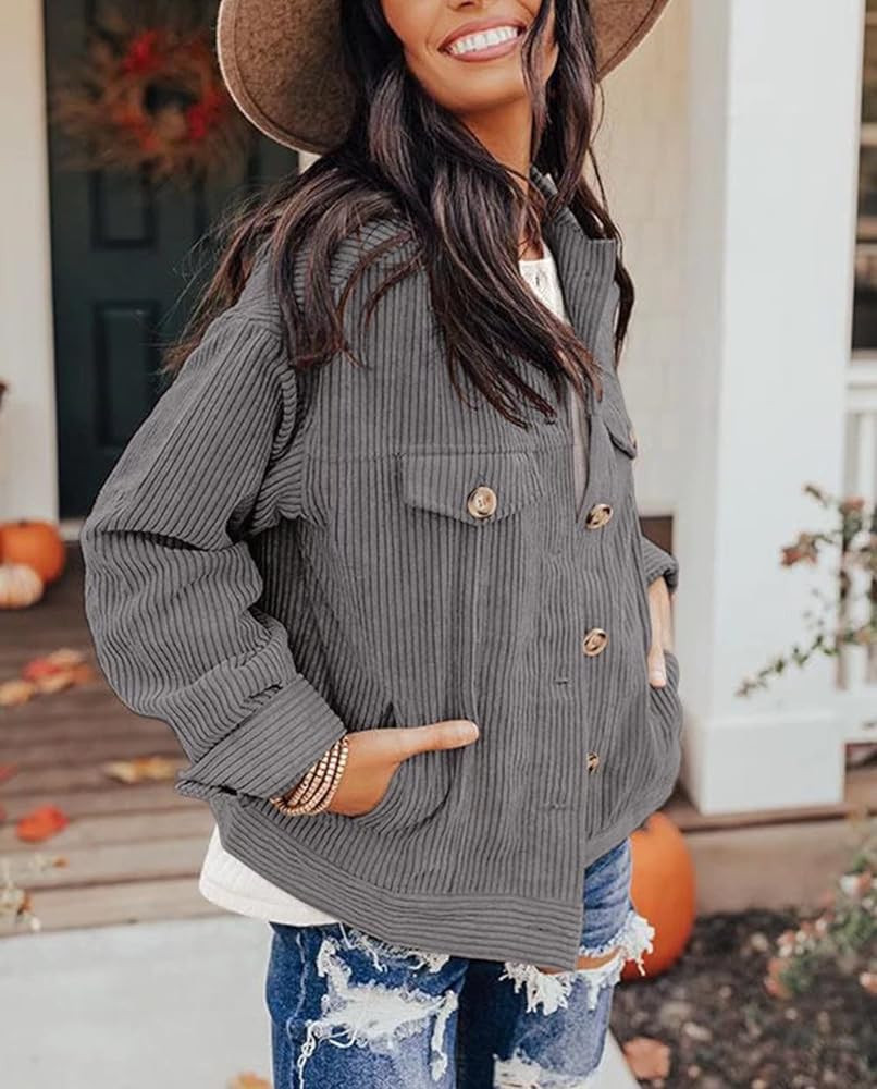 ZOLUCKY Womens Button Down Shirts Casual Long Sleeve Shacket Jacket Loose Fit Blouses Tops | Amazon (US)