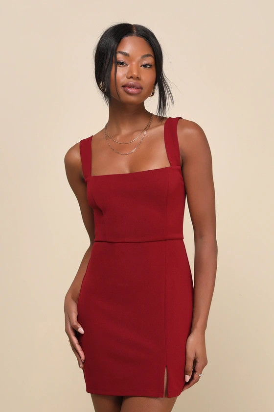 Social Sensation Burgundy Dress Red Mini Dress Red Holiday Dress Red Dress Code Red Christmas Dress | Lulus (US)