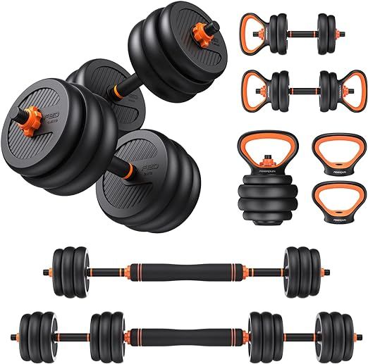 FEIERDUN Adjustable Dumbbells, 44lbs Free Weight Set with Connector, 4 in1 Dumbbells Set Used as ... | Amazon (US)