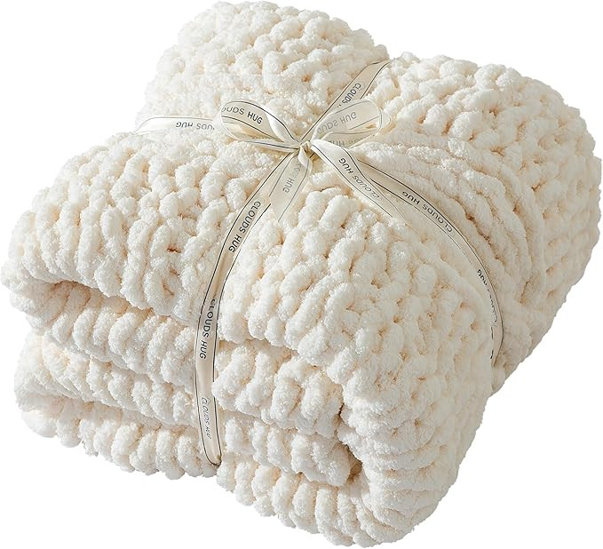 Chunky Knit Blanket Throw - 100% Hand Knitted Chunky Soft Throw Blanket for Couch, Thick and Warm... | Amazon (US)