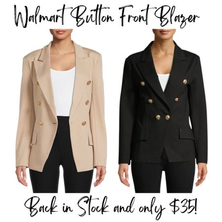 Walmart button front blazer is back in stock and only $35 hit its selling FAST! Comes in 10 colors.

Work blazer, work outfit, business casual, black blazer

#LTKworkwear #LTKstyletip #LTKunder50