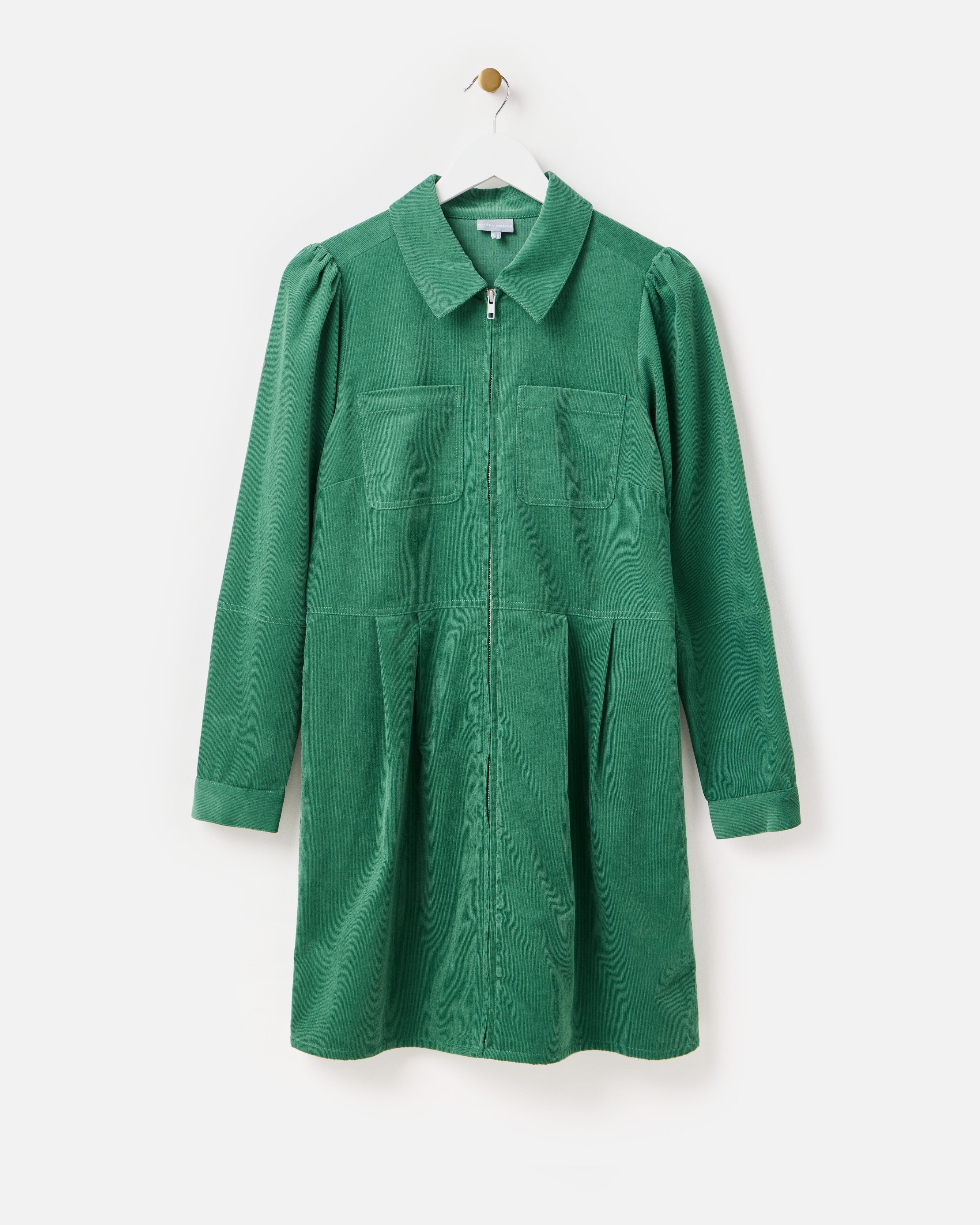 Green Corduroy Zip Up Mini Shirt Dress | Oliver Bonas | Oliver Bonas (Global)