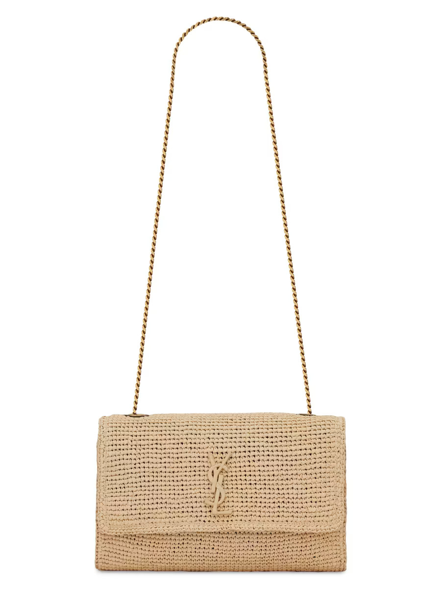 Saint Laurent Kate Medium Chain Bag in Raffia and Smooth Leather | Saks Fifth Avenue | Saks Fifth Avenue