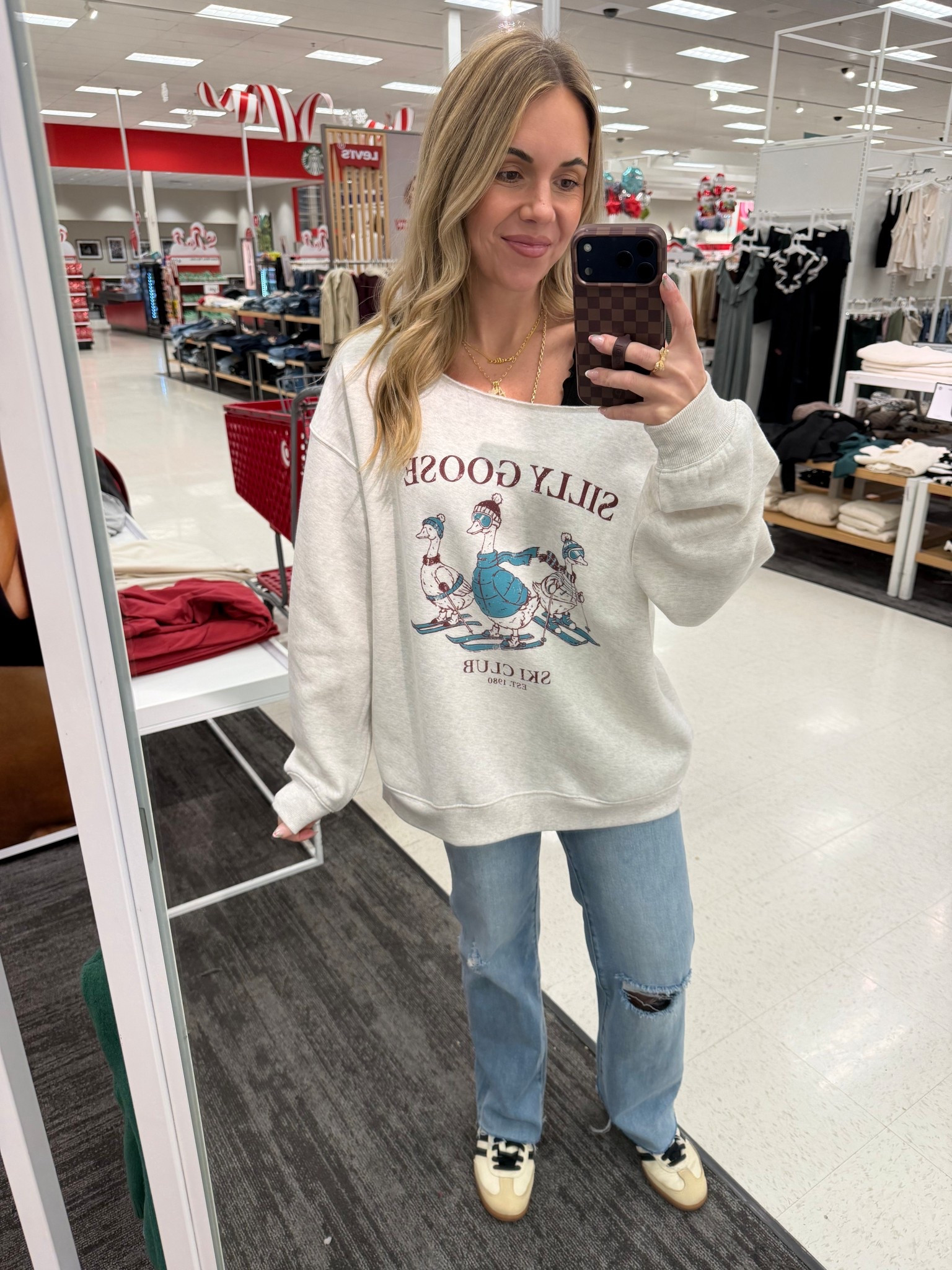 Loopy code: WIFEONADIME Silly goose sweatshirt was a large because that’s all they had. I’d say it’s probably TTS. 

#LTKGiftGuide #LTKootd