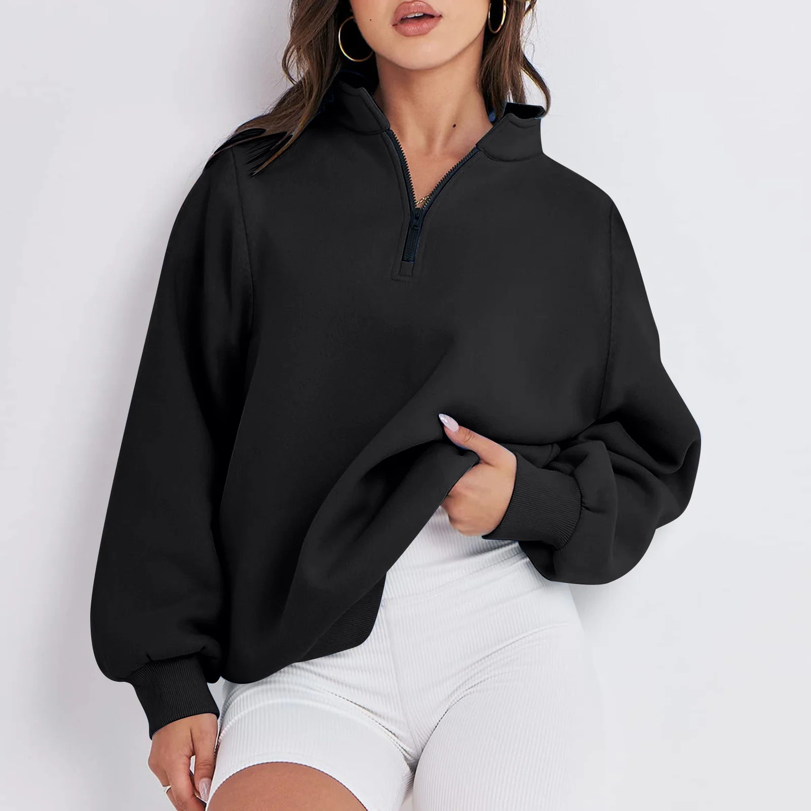 CaiJunJia Sweatshirts No Boundaries Clearance,Women Half Zip Solid Color Fall Sweatshirt Casual F... | Walmart (US)
