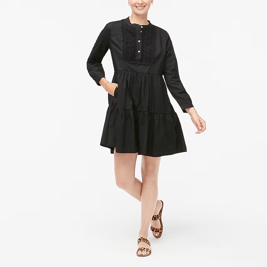 Embroidered stretch cotton poplin tiered dress | J.Crew Factory