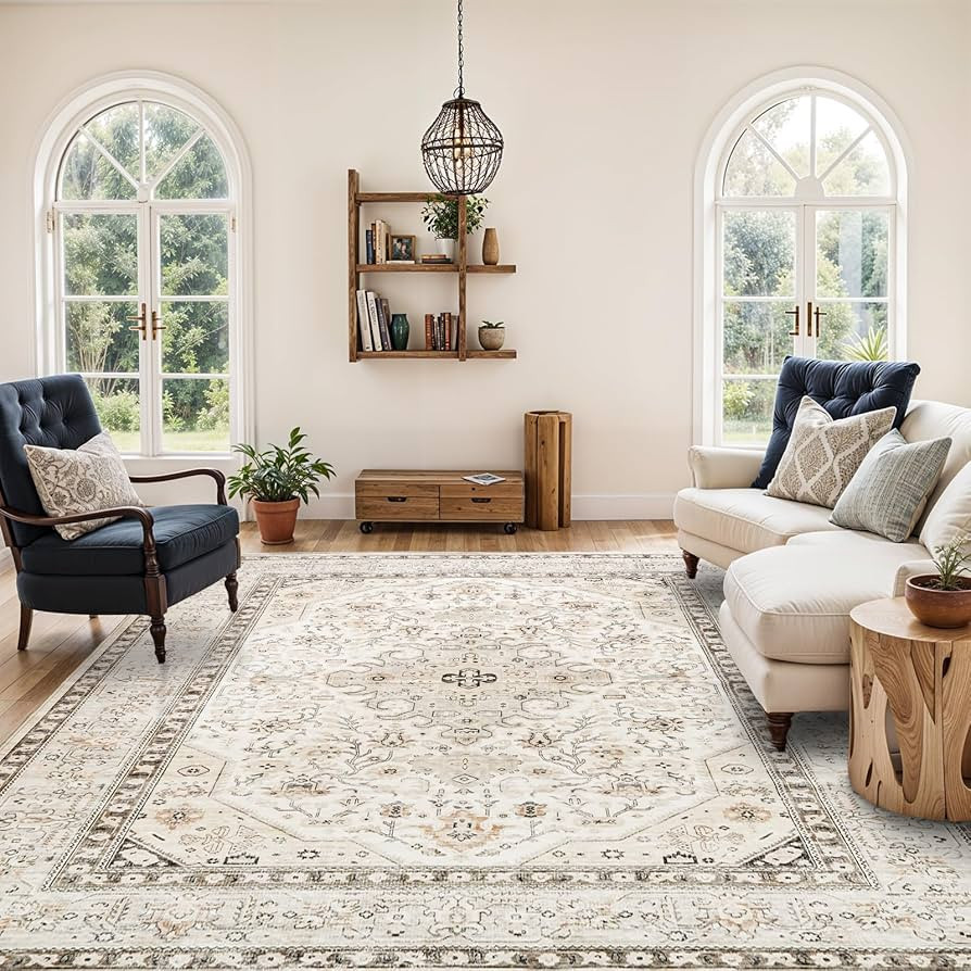 Washable Area Rug 8x10 - Bedroom Living Room Large Indoor Rugs Soft Oriental Vintage Rugs Non-Sli... | Amazon (US)
