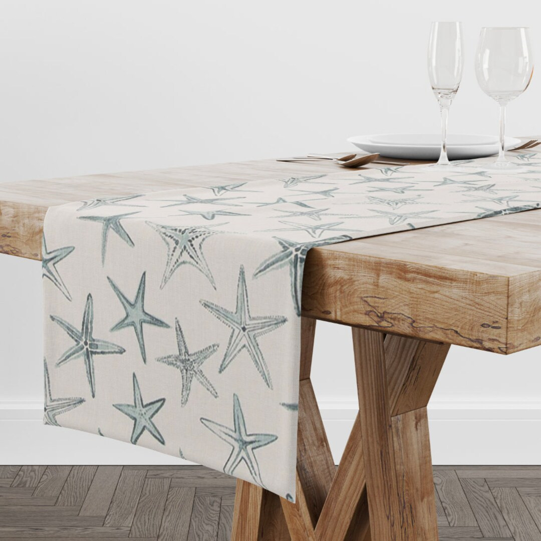 Starfish Table Runner for Coastal Decor, Blue Linens for Housewarming Gift for New Home, Beach Th... | Etsy (US)