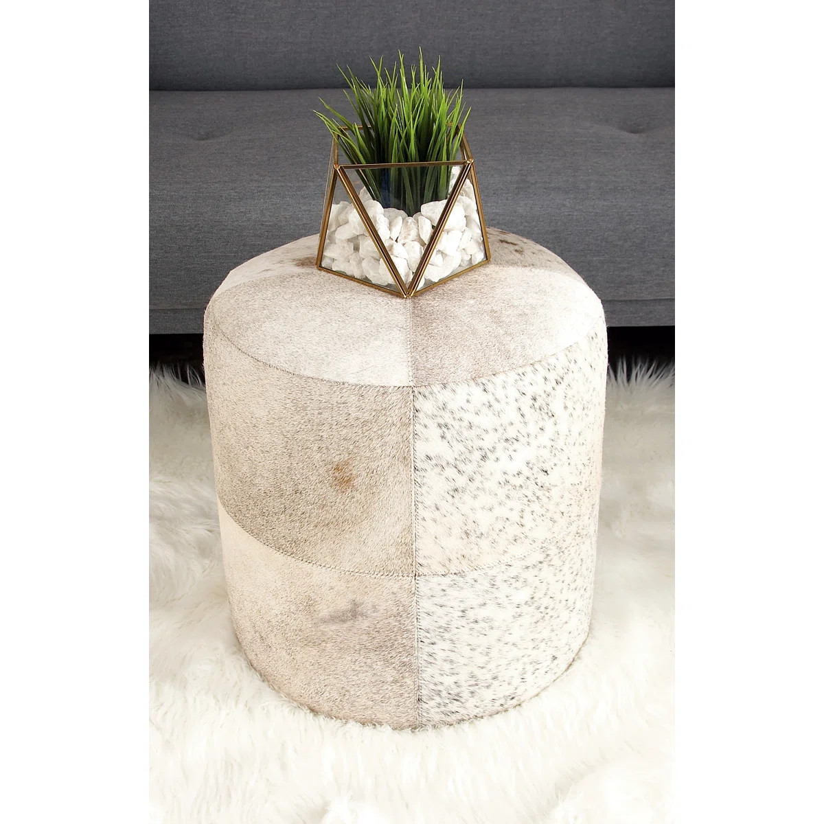Alīna Leather Handmade Cowhide Living Room Stool with Patchwork Pattern | Wayfair North America