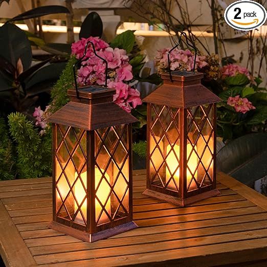 2Pack 11" Outdoor Solar Lanterns Waterproof Garden Flickering Flameless Candle Mission Lights for... | Amazon (US)